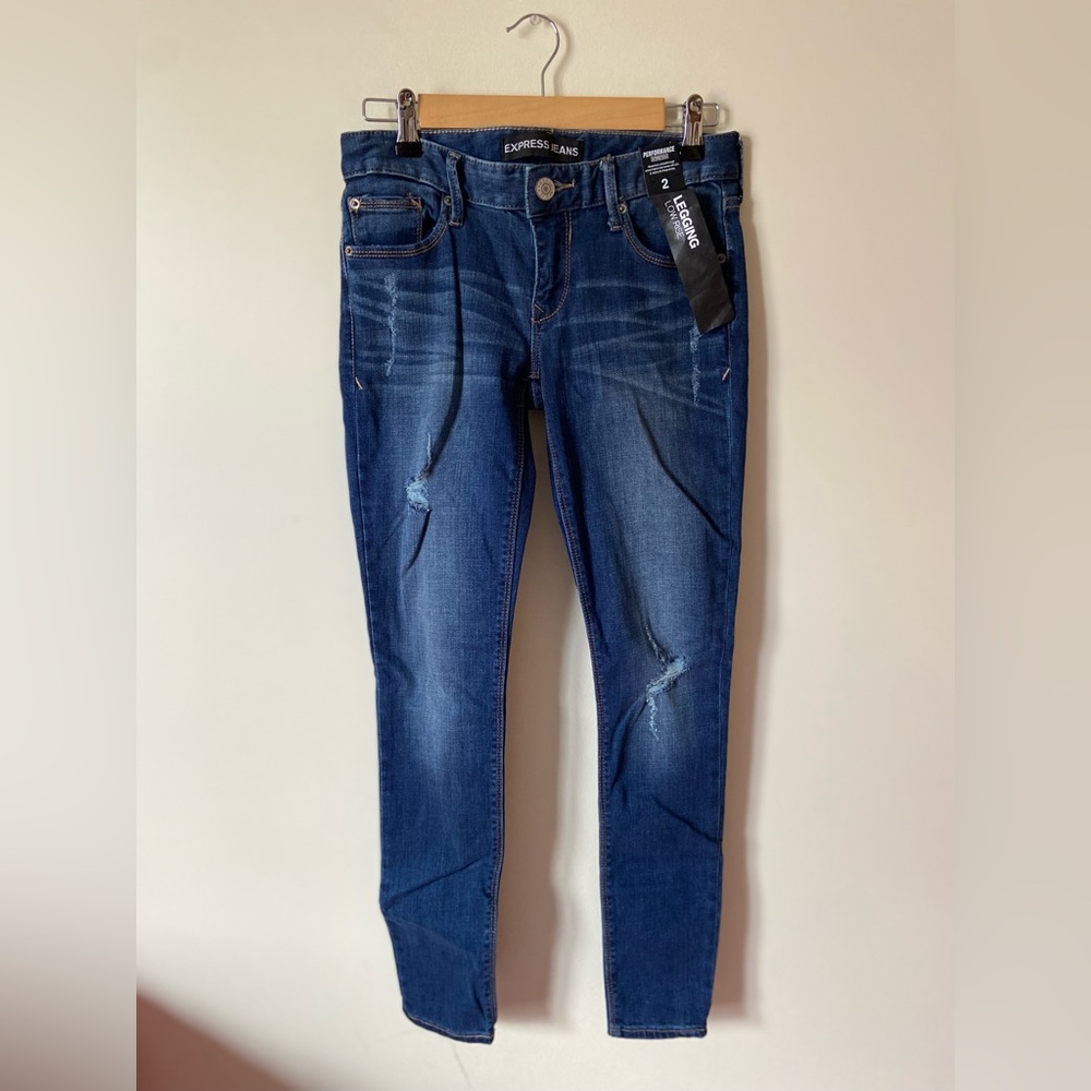 NWT EXPRESS Low Rise Performance Stretch Blue Jean Legging - size 2